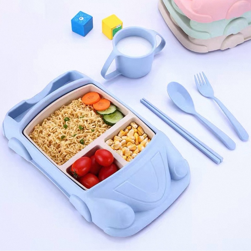Blue Car-Shaped Kids Dinnerware Set